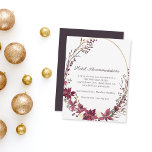 Poinsettia Floral Hotel Details | Scarlet Red Enclosure Card<br><div class="desc">Winter watercolor scarlet red poinsettias on gold,  oval frame,  on white background with personal templates in centre.  Dark maroon on back.</div>