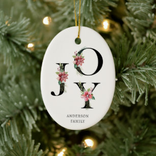 Poinsettia Floral Letters Holiday Monogram Ceramic Ornament