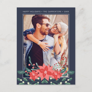 Poinsettia Floral Mistletoe   Photo Holiday Card