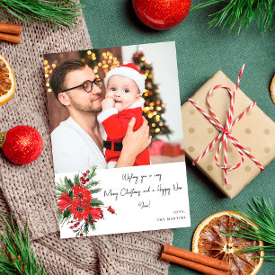 Poinsettia Floral Note Photo Christmas or Holiday