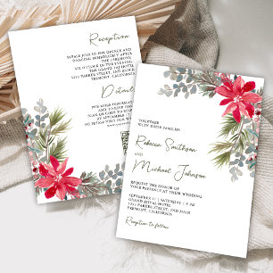 Poinsettia Floral QR Code Christmas Wedding Invitation