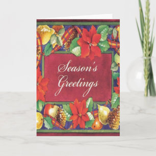 Poinsettia Floral Vintage Christmas Holiday Card