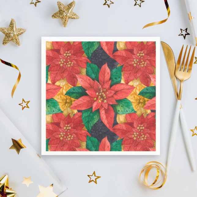 Poinsettia Floral Watercolor Christmas Holiday Napkin (Creator Uploaded)