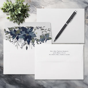 Poinsettia Floral Wedding   Navy Blue Envelope