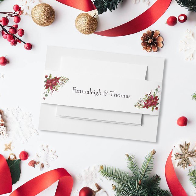 Poinsettia Floral Wedding | Scarlet Red Invitation Belly Band (Creator Uploaded)