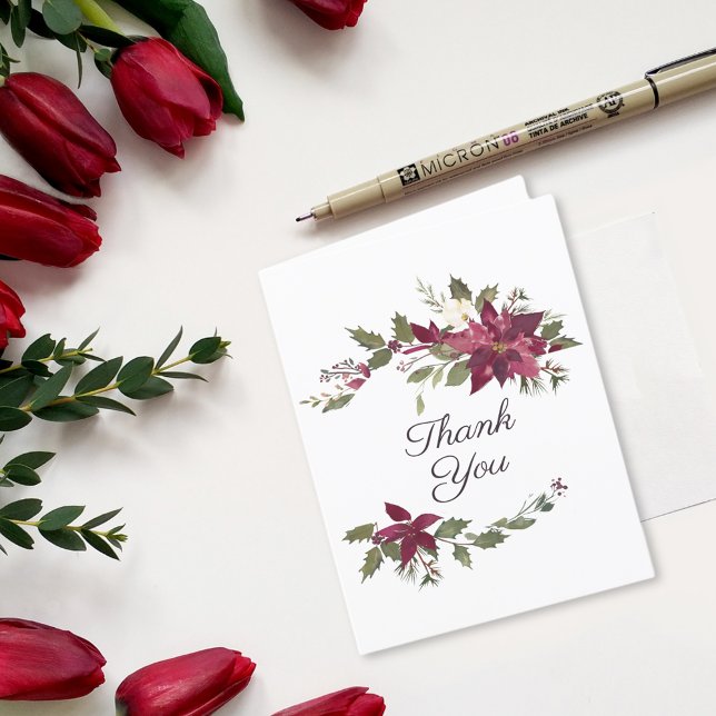 Poinsettia Floral Wedding | Scarlet Red Thank You Card (Creator Uploaded)