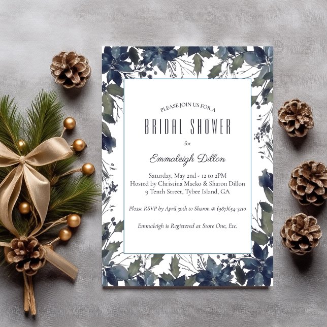 Poinsettia Florals Bridal Shower | Navy Blue Invitation (Creator Uploaded)