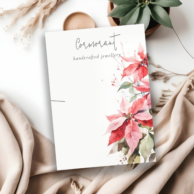Poinsettia Florals Christmas Necklace Holder Business Card (Creator Uploaded)