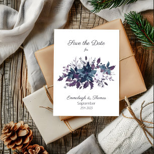 Poinsettia Florals Save the Date Moody Blue