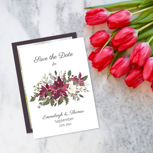 Poinsettia Florals Save the Date | Scarlet Red (Creator Uploaded)