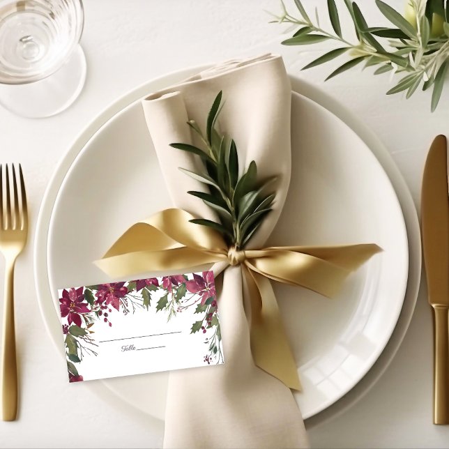 Poinsettia Florals Wedding | Scarlet Red Place Card (Creator Uploaded)