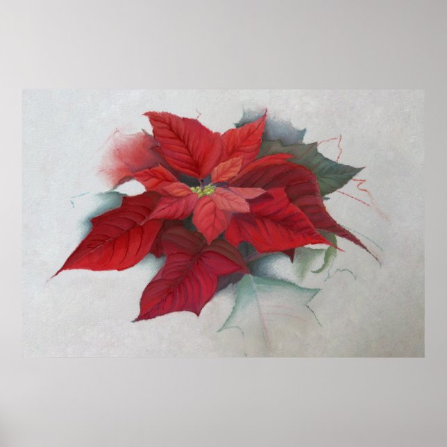 Poinsettia Flower Christmas Oil Painting Poster (Front)