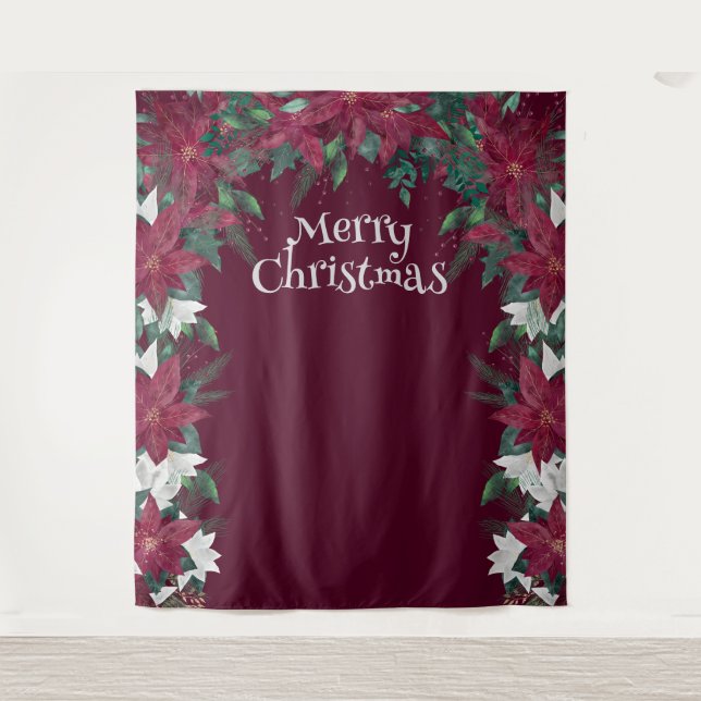 Poinsettia Flower Christmas Photo Booth Backdrop Tapestry (Front)