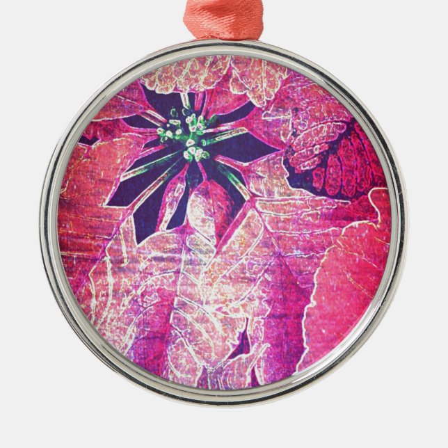 Poinsettia Flower Digital Art Metal Tree Decoration (Front)