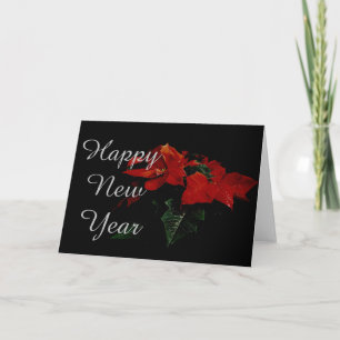 Poinsettia Flower Happy New Year Christmas Family Holiday Card