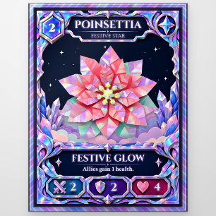 Poinsettia Flower, Rainbow Foil Art Postcard