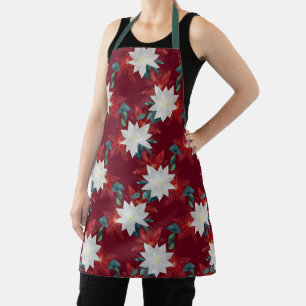 Poinsettia Flower Red and Green Christmas Floral Apron