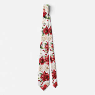 Poinsettia Flower Red Floral Pattern Woman Man Tie