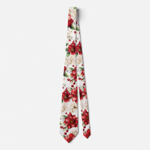 Poinsettia Flower Red Floral Pattern Woman Man Tie