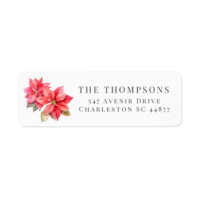 Poinsettia flower return address label (Front)