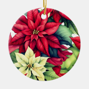 Poinsettia Flowers  Ceramic Ornament