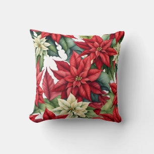 Poinsettia Flowers Cushion