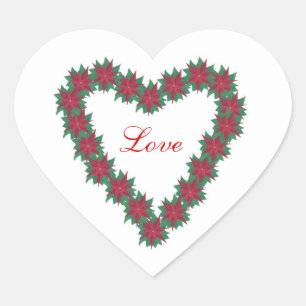 Poinsettia Flowers Heart Shaped Love Stickers