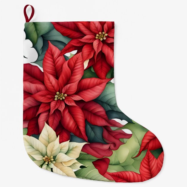 Poinsettia Flowers  Large Christmas Stocking (Front)