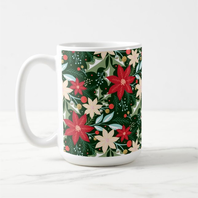 Poinsettia Flowers Leaves Holiday Christmas Coffee Mug (Left)