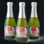Poinsettia Flowers Leaves Holiday Christmas Mini Sparkling Wine Label<br><div class="desc">Stylish red and ivory poinsettias, berries and leaves and your greeting and personalisation in chic lettering, these MINI sparkling wine labels are perfect to put on your bottles to serve at your Christmas dinner party or to give as gifts. Red poinsettia is printed on the top but can be removed....</div>