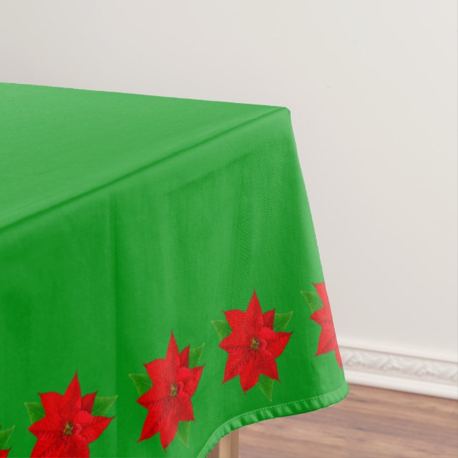 Poinsettia Flowers on Green Tablecloth (In Situ)