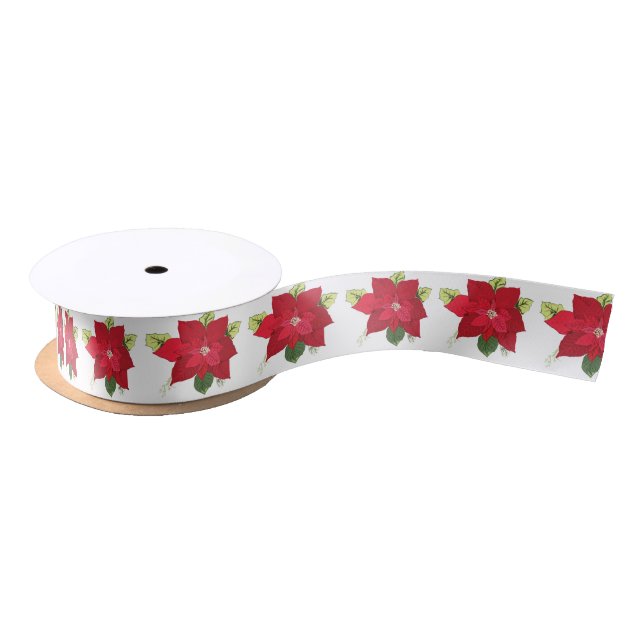Poinsettia Flowers Satin Ribbon (Spool)