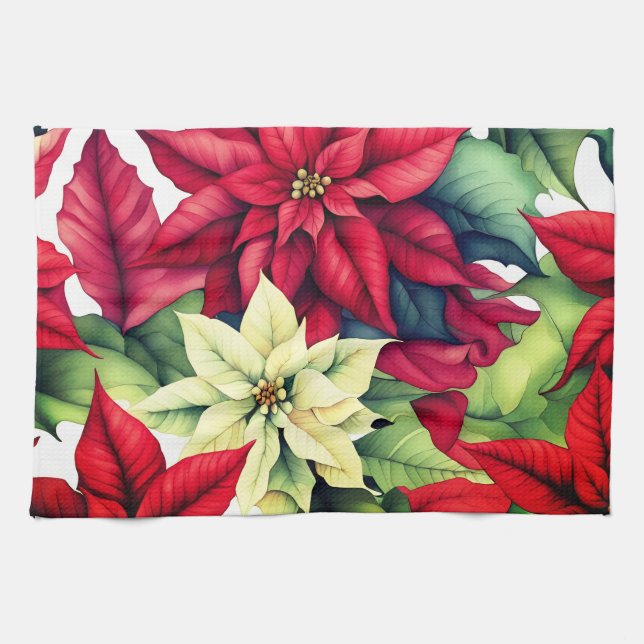 Poinsettia Flowers  Tea Towel (Horizontal)