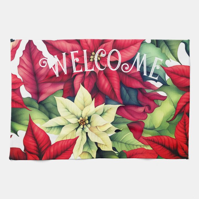 Poinsettia Flowers  Tea Towel (Horizontal)