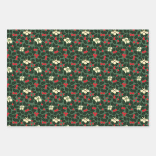 Poinsettia & Flowers Wrapping Paper Sheet