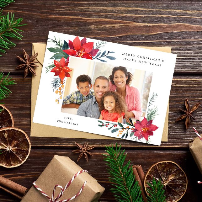 Poinsettia Frame H Photo Holiday Card (Creator Uploaded)
