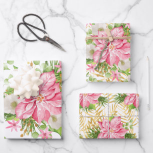 Poinsettia Gold Palm Tree  Wrapping Paper Sheet