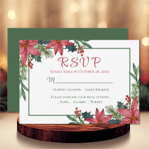 Poinsettia Green Red Christmas Floral Wedding RSVP Card