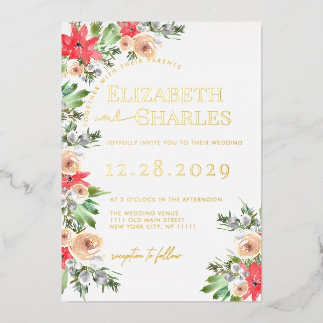 Poinsettia Greenery Christmas Holiday Wedding (Front)