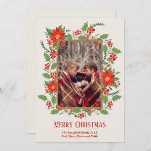 Poinsettia Greenery Christmas Photo Holiday Card
