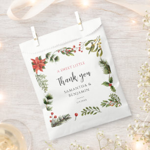 Poinsettia Greenery Floral Winter Wedding Favour Bag