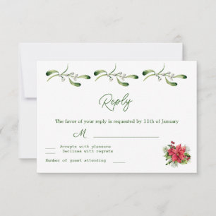 Poinsettia Greenery Foliage Wedding RSVP Card