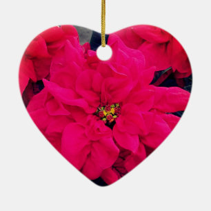 Poinsettia Heart Ceramic Ornament