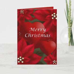 Poinsettia & Hearts Christmas Greeting Holiday Card