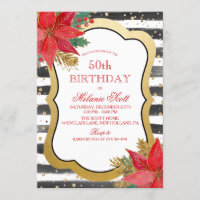 Poinsettia Holiday Birthday Party Invitation