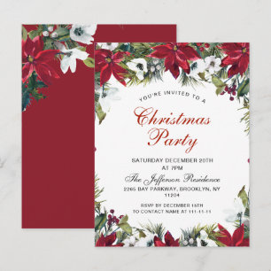 Poinsettia Holiday Christmas Party Invitation Card