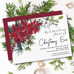 Poinsettia Holiday Floral   Christmas Eve Dinner I Invitation