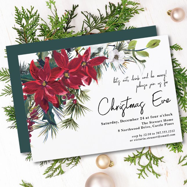 Poinsettia Holiday Floral | Christmas Eve Dinner Invitation (Creator Uploaded)