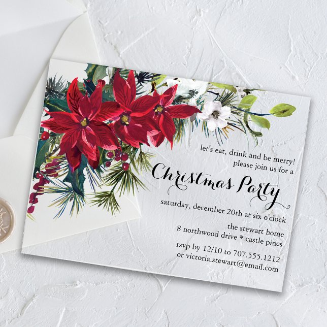 Poinsettia Holiday Floral Christmas Party Acrylic Invitations (Creator Uploaded)