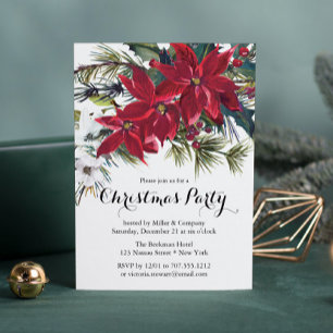 Poinsettia Holiday Floral Christmas Party Company Invitation